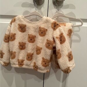 GAP Kids Fuzzy Bear Print Set - Cream and Brown